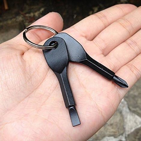Portable Stainless Steel Keyring Keychain New Arrival Head Flathead Screwdriver Keyring Silver/Black (1/3)
