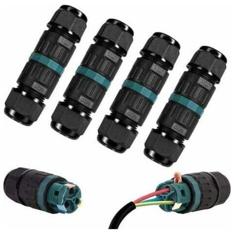 Boîte de jonction étanche IP68 - Lot de 4 connecteurs extérieurs à 2 voies Boîte de jonction externe étanche adaptée aux fiches de fil de terre Ø9-12 mm