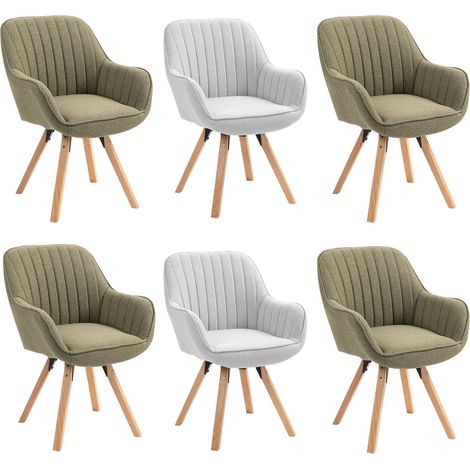 Lot de 6 Chaise Salle à Manger Fauteuil Coiffeuse Siège Pivotant avec Accoudoirs pour Chambre Salon Cuisine Bureau, Rembourré en Tissu Pieds en Bois Massif, Multicolore (1/5)