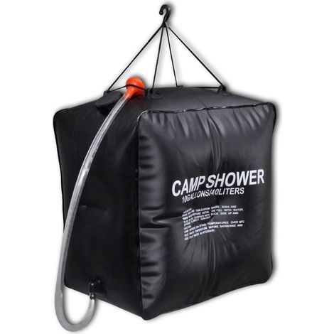 Douche solaire de camping 40 litres - Douche extérieure mobile - Eau chaude solaire - Pommeau de douche et tuyau inclus - Pliable et portable - PVC noir - 10 gallons (1/2)