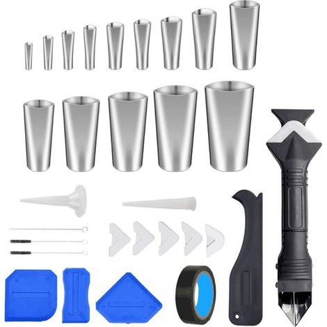 Caulking Finishing Nozzle 31 Pieces Stainless Steel Sealing Nozzle Caulking Tools Caulking Nozzle for Bathroom Kitchen Caulking Finishers