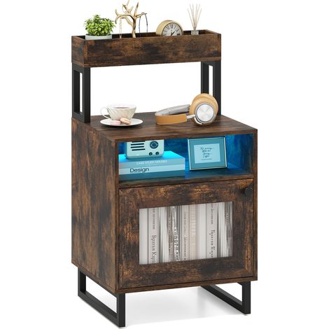 COSTWAY Nightstand Modern End Table with Top Tray Brown