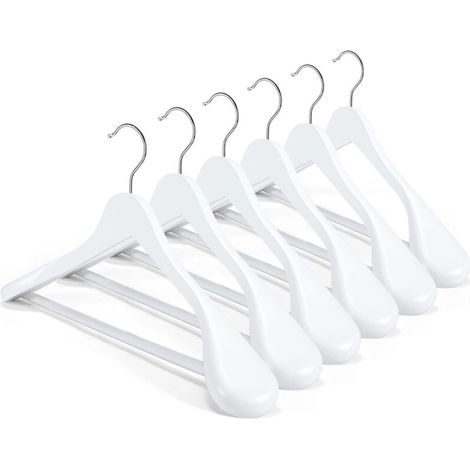 Bardusch-Lot de 6 cintres bois massif femme, épaules larges, barre antidérapante pantalon, finition lisse, pivotant (1/5)