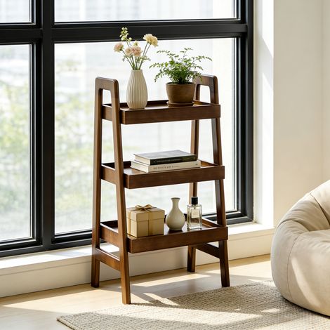Libreria a scala a 3 ripiani in legno colore noce OKWISH (1/5)