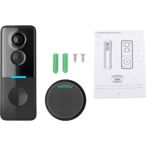 Sonnette intelligente avec caméra de porte TY App Control Vision nocturne infrarouge Interphone vidéo rechargeable bidirectionnel pour villa, bureau, appartement, utilisation Noir (1/5)