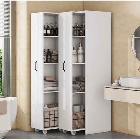 Bibliothèque extensible sur roulettes, blanc, 51,5x41x158 cm (1/5)