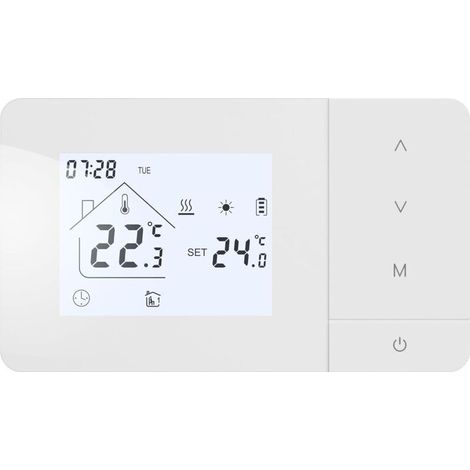 Thermostat Chaudiere gaz à Pile,Programmable quotidiennement,Alimentation par Batterie ou USB,Blanc (1/4)