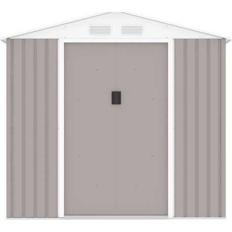 Abri de jardin en métal 4,07 m² - 213 x 191 x 195 cm - MARS -Kit d'ancrage inclus, 2 portes coulissantes - Taupe (1/5)