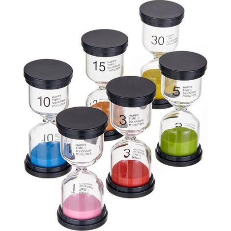 KLVGTIFS PU6 Minuteur Sabliers, 6 Couleurs - 1 3 5 10 15 & 30 Minutes - Enfants, Maternelle, Montessori, Pédagogique, Apprentissage Jeux (1/4)