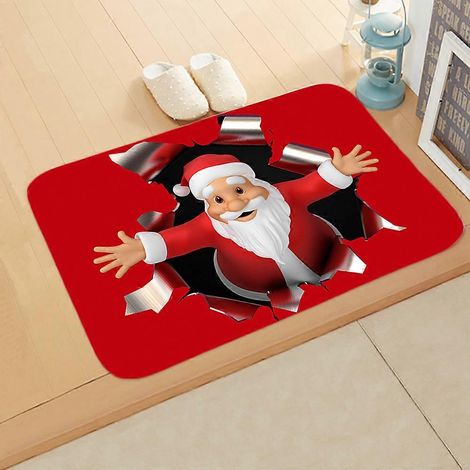 Tapis de Noël antidérapant 3D avec Père Noël rouge, pour intérieur et extérieur, décoration de Noël, 40 x 60 cm (1/4)