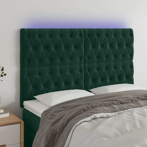Tête de lit LED en velours vert foncé, hauteur réglable, 144 x 7 x 118/128 cm - PANGIVO (1/5)