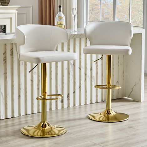 Tabouret de bar 2 pièces avec dossier, réglable en hauteur, pivotant 360°, blanc OKMYHOME (1/5)