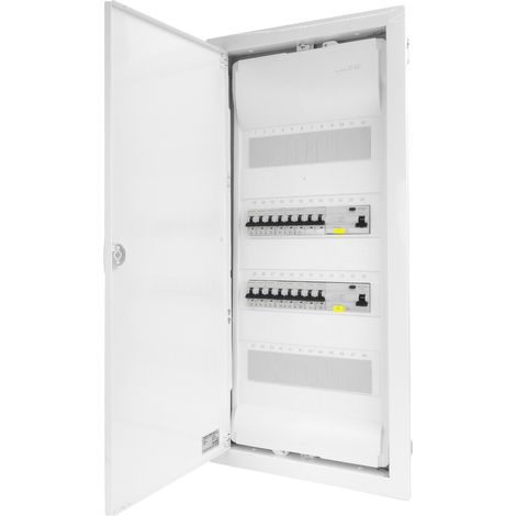 Sicherungskasten Unterputz Verteilerkasten 4-reihig 48 Module 14xMCB 2xRCCB VDE Unterverteilung verdrahtet Verteilerschrank mit Sicherungen 755,50 x348x98mm Hager Hohlwand Verteiler Abzweigklemmen Dok (1/4)
