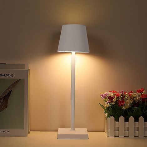 COMELY Lampada da Tavolo Senza Fili Ricaricabile via USB, Lampada da Comodino Tattile 4W, Luce Calda Regolabile 3000K, Ideale per Esterni, Ristoranti, Ufficio (Bianco) (1/5)