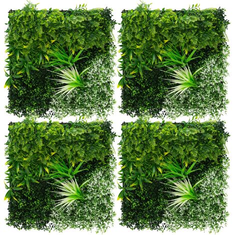 ECD Germany Jardín vertical artificial 4 piezas 50x50cm de interior/exterior paneles decorativos de pared fáciles de cuidar, valla de privacidad resistentes a la intemperie, verde, White Blossom (1/5)