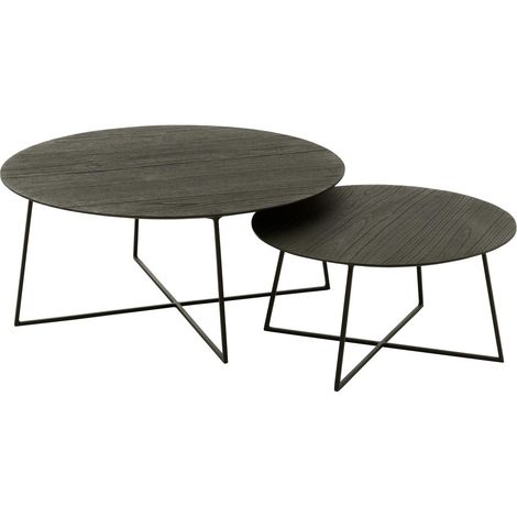 Lot de 2 Tables Basses Gigognes en Teck "Lucille" 80cm Noir (1/5)