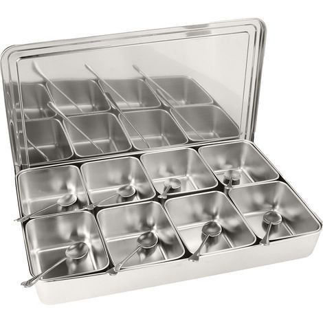 Contenitore per spezie in acciaio inox a 8 scomparti, contenitore per condimenti, barattolo, utensile da cucina (1/5)