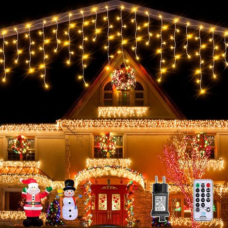 Guirlande Lumineuse Rideau, 7.5M 300LED Guirlande Lumineuse Noel Exterieure et Intérieur Étanche IP44, 8 Modes Guirlande Iumineuse pour Décoration Noel, Balcon, Toit, Jardin, Blanc Chaud (1/5)