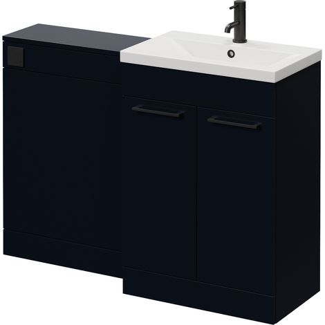 Napoli 390 Cento Deep Blue 1200mm 2 Door Vanity Unit Toilet Suite with Glide Basin - 1200mm - Matt Black 160mm HandleWithout Kingston Toilet Pan