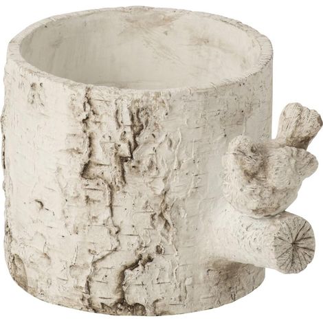 Cache-Pot Oiseau en Ciment "Aya" 23cm Blanc Cassé