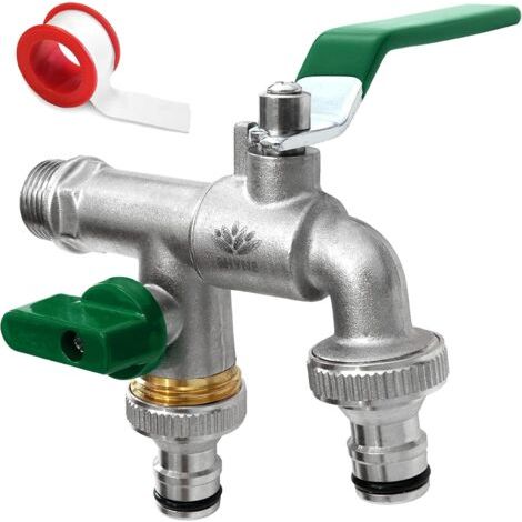 1/2" (15/21) Premium Quality Double Brass Water Tap, Rust and Frost Resistant + 2 Free Hose Fittings + Ebook for Garden, Washing Machine, Rain Barrel (1/5)