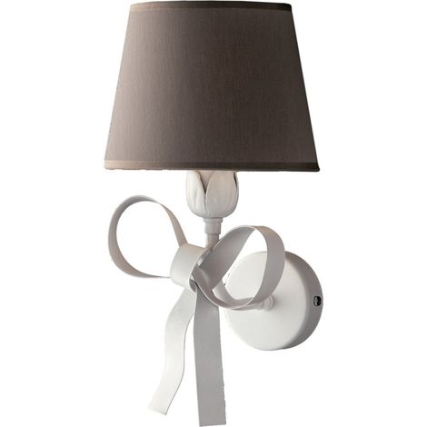 Applique in ferro Bianco shabby una luce paralume Tortora 19x h31 cm (1/4)