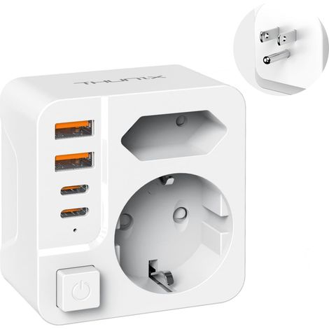 Adaptateur Voyage France vers USA, Adaptateur Prise Americaine avec USB C PD20W, Adaptateur Voyage vers USA avec 4 USB A(2 Type C) pour Canada Americaine Mexique Thailande (Blanc) (1/5)