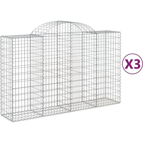 Cestini gabbioni recinzione a gabbia muro di contenimento ad arco 3 pezzi 200 x 50 x 120/140 cm ferro zincato argento 020040746