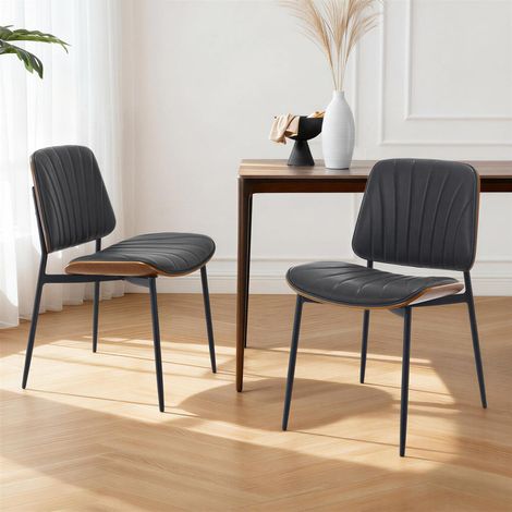 Lot de 2 chaises de salle à manger en cuir PU gris, pieds métal, design moderne (1/5)