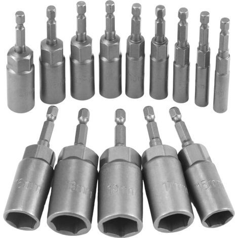 14 Pièces Approfondir Douille Visseuse a Choc Kit,6-19mm Embout Visseuse pour Douille, Adaptateur Hexagonal jeu de Douille pour Visseuse, pour Clé à Douille, Perceuse à Main (1/5)