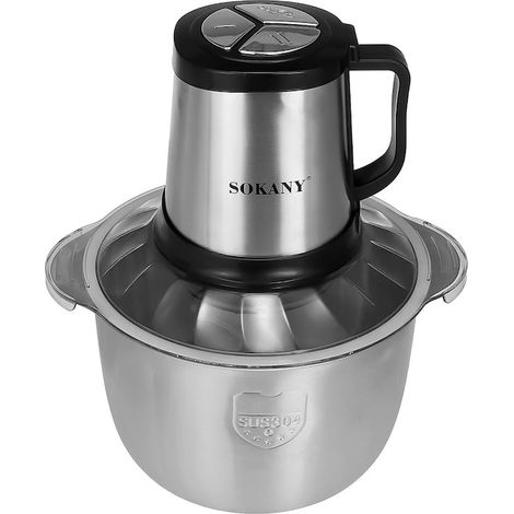Hachoir électrique SK-7015, 4 lames en acier inoxydable de haute qualité, 800 W, récipient en acier inoxydable de 4,5 L, noir/acier inoxydable (1/5)