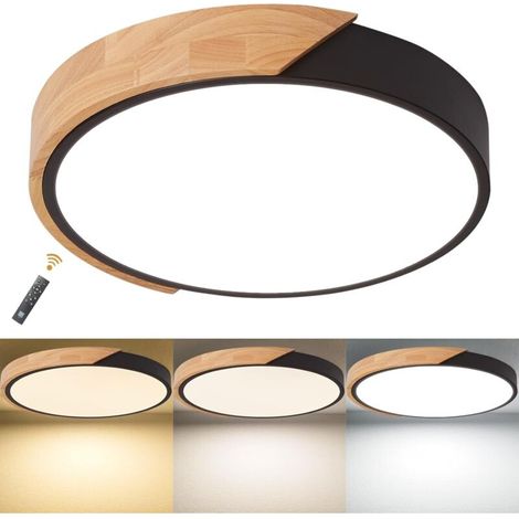 Dimmbare LED-Deckenleuchte (24 W, Ø 23 cm), Holz-Kronleuchter mit Fernbedienung, moderne Deckenleuchte für Wohnzimmer, Küche, Flur, Balkon, Büro, 3000–6000 K