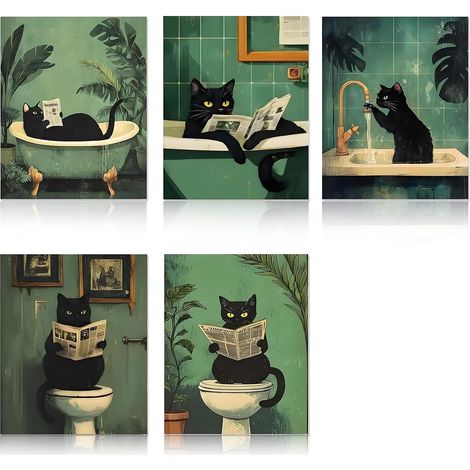 5 PièCes Chat Noir Tableau - Affiche Decoration Murale (1/5)