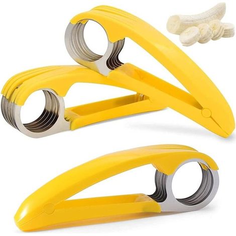 Cutting-Banane in Stainless steel,Forreen 3 Pieces Banane Slicer Multifunctional Portable Banane Slicer with 6 Blades for Saucisses Kiwi Cucumber Bananes (1/5)