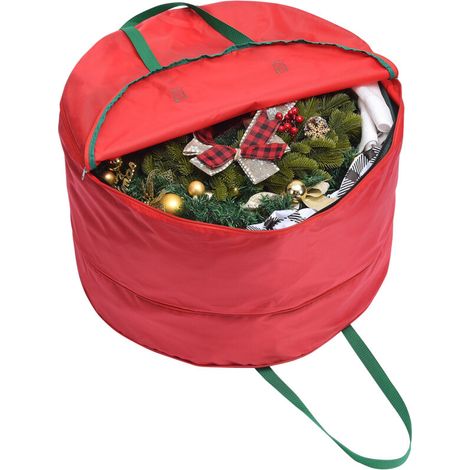 Sac de Rangement pour Couronnes de Noël, 420D Nylon, Doubles Poignées/Fermeture à Glissière pour Agrandir I'espace (1/5)