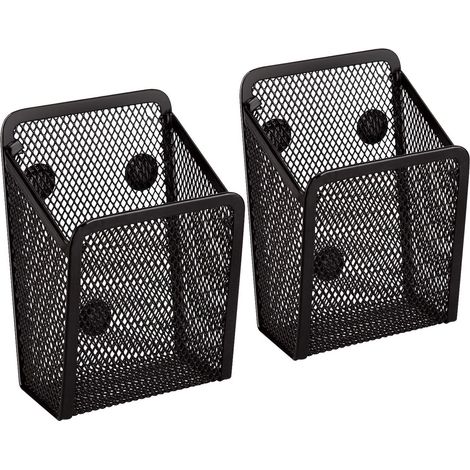 Lot de 2 porte-stylos magnétiques - Paniers de rangement en maille avec aimants puissants pour organiser le réfrigérateur, le bureau, la cuisine ou le casier (noir)
