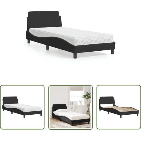 The Living Store Lit avec matelas noir 80x200 cm velours - Lit Double - Lit Matelassé - Lit Design - Lit Velours - Literie (1/5)