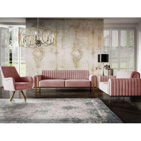 Sofaset Designersofas VALERIE 3-2-1 in Stoff Stoff Elisa Velvet Altrosa (1/5)