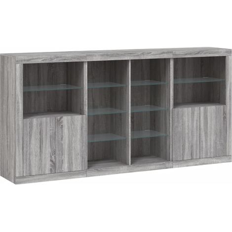 Credenza cassettiera mobile contenitore organizer cucina soggiorno salotto con luci LED sonoma 202 x 37 x 100 cm grigio 020030065