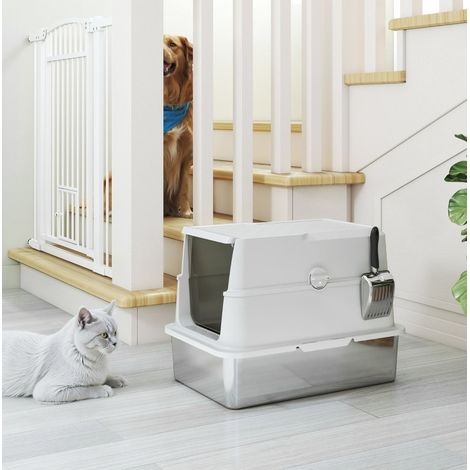 Geschlossene XL-Katzentoilette 60,2x40,2x43,3 cm Edelstahl hellgrau – MEUBLIV (1/5)