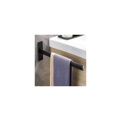Porte-serviettes sans perçage, porte-serviettes à un bras, porte-serviettes auto-adhésif, porte-serviettes carré en acier inoxydable mat, porte-serviettes mural pour salle de bain et cuisine, noir, 38 (1/5)