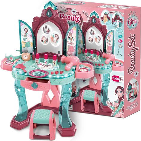Specchiera Make Up con Sensore Set Bellezza con Sgabello Musica e Luci Accessori (1/5)