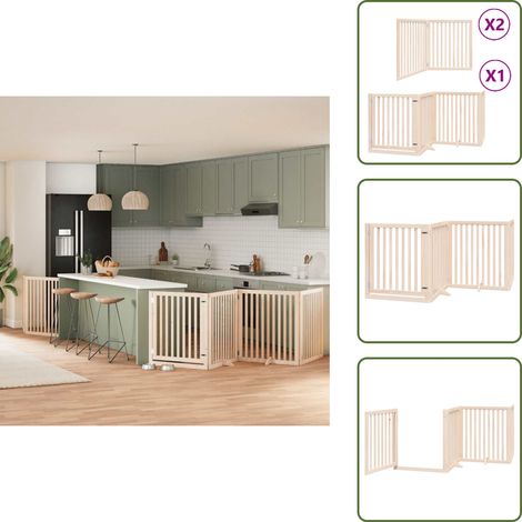 Barrière pour chien porte pliable 8 panneaux bois de peuplier - Barrière Pour Chien - Barrières Pour Chiens - Barrière Pour Animaux De Compagnie - Barrière Pour Chien Avec Porte