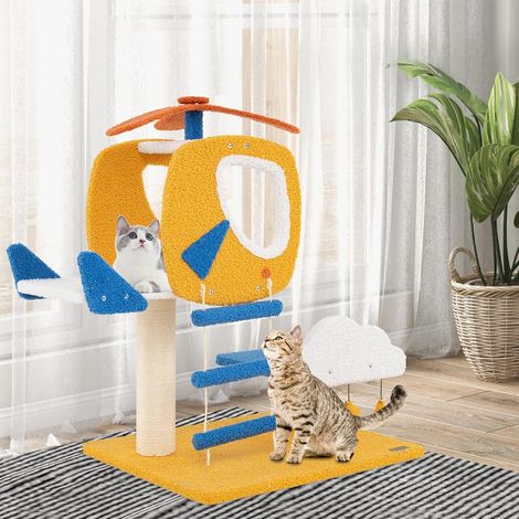 Goplus – Arbre à chat avec perchoir hélicoptère – 2 niveaux – Griffoir sisal – 3 jouets étoilés – Dimensions 58,5 x 48,5 x 76 cm (1/4)