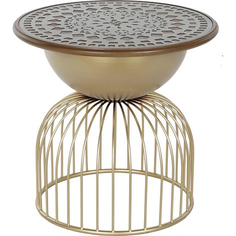Table d'appoint design doré élégance moderne - Doré patiné avec touches boisées (1/4)