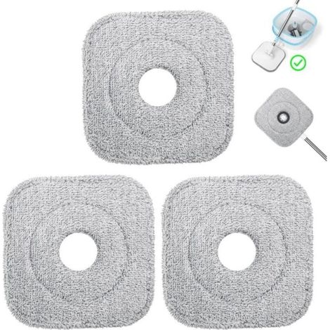 Set of 3 Microfiber Mop Replacement Heads, Square Mop Replacement Pads, Absorbent, Machine Washable, Wet and Dry Use for Mop (1/5)