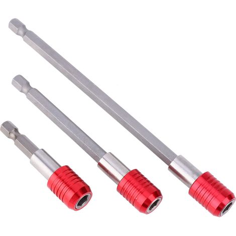 Lot de 3 porte-embouts de vissage en acier inoxydable rouge, tige hexagonale 1/4 po, longueurs 60/100/150 mm, pour tournevis électrique (1/5)