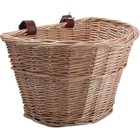 Panier en osier vintage Panier à légumes portable en forme de D pour VTT Panier avant avec sangles en cuir