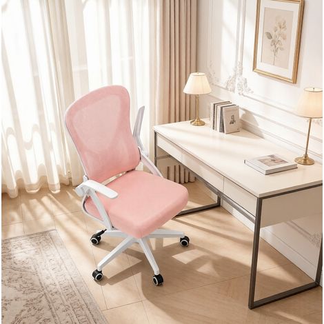 Chaise de bureau ergonomique 47x42x102-111,5 cm en mesh rose, réglable pour bureau FloraGrace (1/5)
