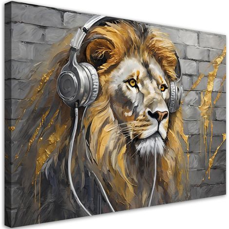 Quadro su tela, Leone Musica Animali - 60x40 (1/5)